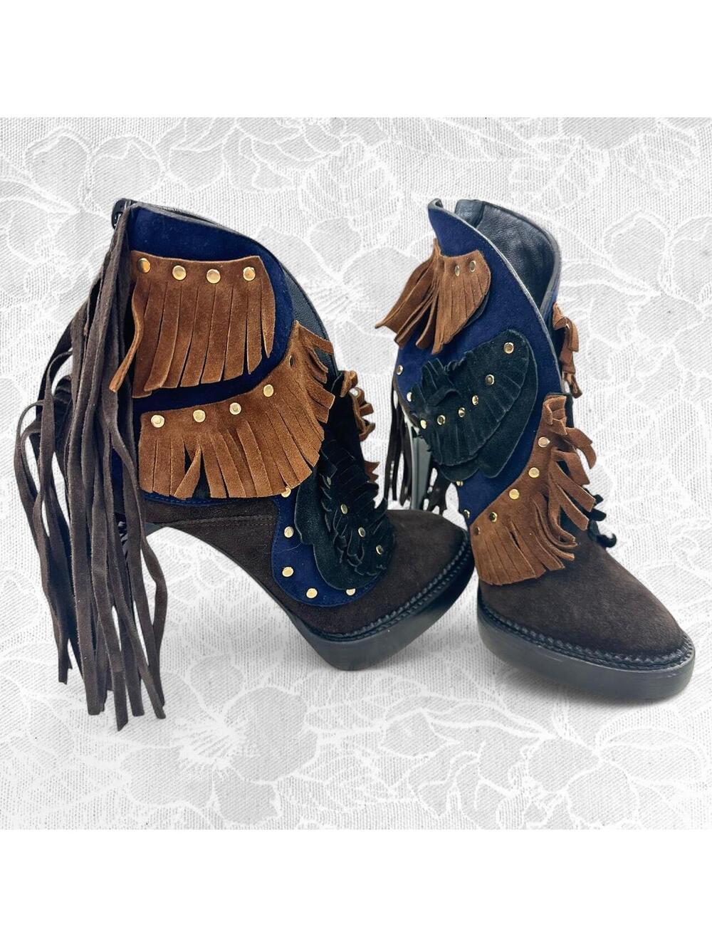 Burberry Runway Lilybell V Cut Italian Suede Stiletto Ankle Booties - US 6.5-7